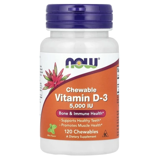 NOW VIT D-3 5000 IU CHEWABLE MINT 120 пастилок