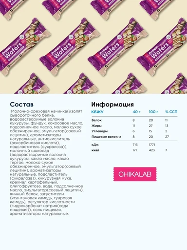 CHIKALAB Батончик глазированный вафельный со вкусом "Сливочно-ореховый десерт" 40 г 