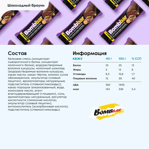 BOMBBAR Батончик глазированный со вкусом "Шоколадный брауни" 40 г Годно до 