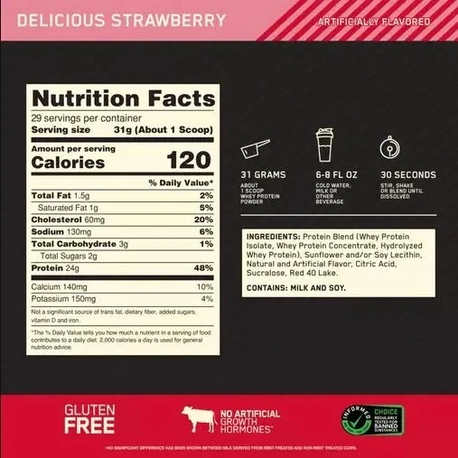 OPTIMUM NUTRITION 100% Whey Gold Standard 907 гр - клубника 