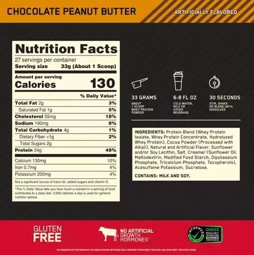 OPTIMUM NUTRITION 100% Whey Gold Standard 907 г - шоколадно-арахисовое масло 