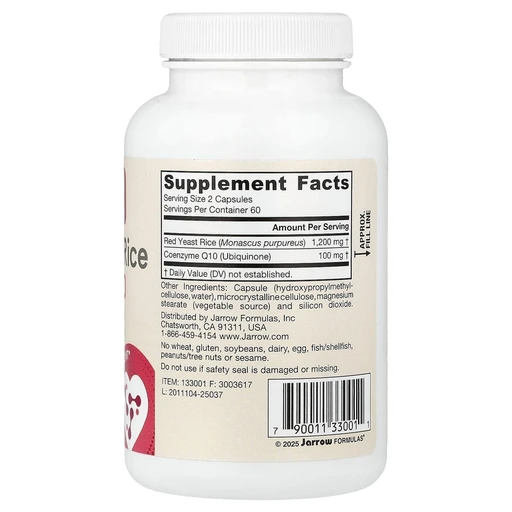 Jarrow Formulas Red Yeast Rice + Co-Q10 600 MG 120ct , красный ферментированный рис и коэнзим Q10, (120 капсул) 