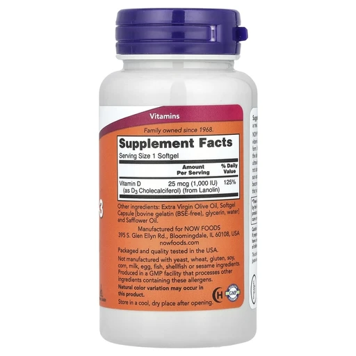 NOW Vitamin D-3 1000 IU High Potency, 180 капсул 