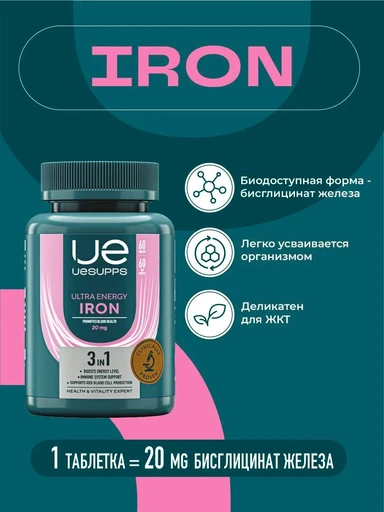 UeSUPPS Iron 20 мг 60 таб Годно до 31.03.2027 