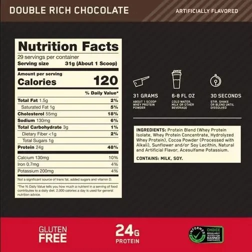 OPTIMUM NUTRITION 100% Whey Gold Standard 907 гр - шоколад (дабл рич) 