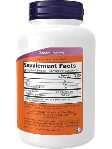 NOW Sunflower Lecithin 1200mg 100 softgels 