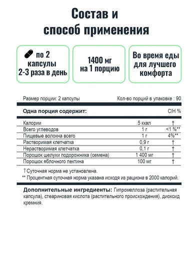 NOW Psyllium Husk 700 мg 180Vcaps 