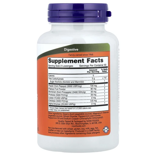 NOW Papaya Enzymes 180 пастилок 