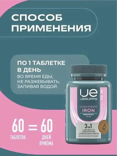 UeSUPPS Iron 20 мг 60 таб Годно до 31.03.2027 