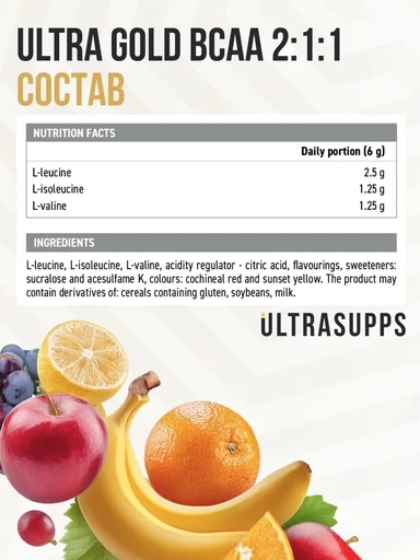 ULTRASUPPS Ultra Gold BCAA 2:1:1 300 г - фруктовый пунш Годно до 30.09.2026 