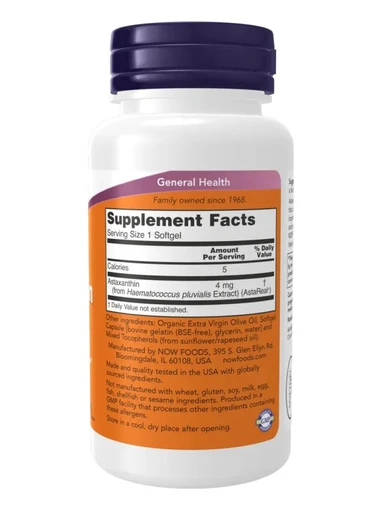 NOW Astaxanthin 4 мг, 90 капсул 