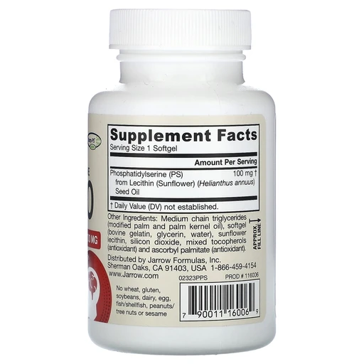 Jarrow Formulas PS100 100 MG, Фосфадилсерин, 100 мг, (60 капсул) 