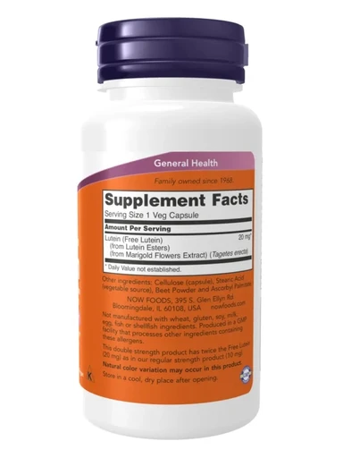 NOW Lutein From Esters 20 mg / 90 vcaps 