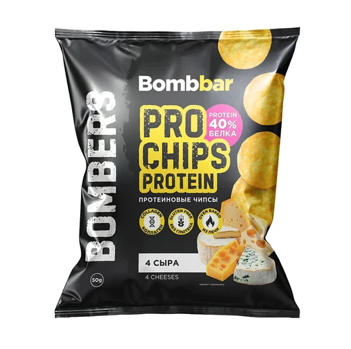 BOMBBAR Чипсы цельнозерновые протеиновые - четыре сыра 50 г