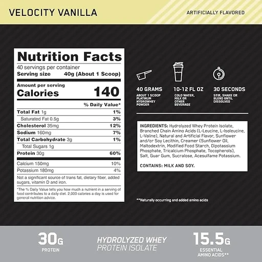 OPTIMUM NUTRITION Platinum Hydro Whey 1590 гр - ваниль 