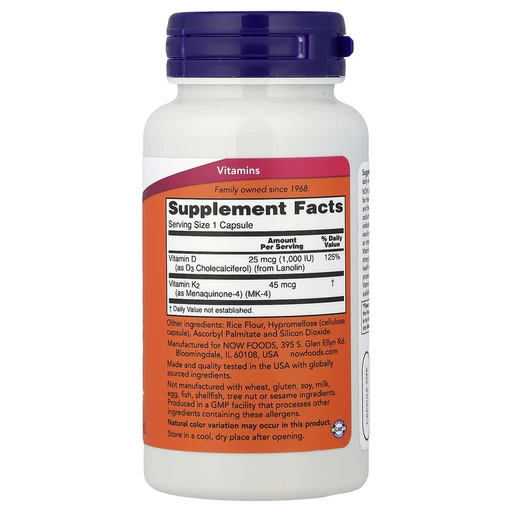 NOW Vitamin D3 и К2 1000 IU/45 мкг 120 вег капс 