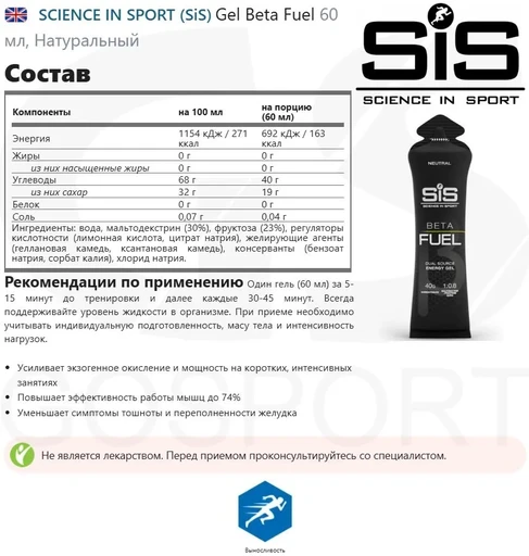 SIS Гель энергетический BETA FUEL, вкус Нейтральный, 60 мл. 
