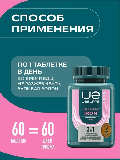 UeSUPPS Iron 20 мг 60 таб Годно до 31.03.2027 